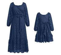 IBAKOM Mother Daughter Matching Dress Mum and Me Dresses Long Sleeve Casual Dress Boho Beach Dress Autumn Winter Women Girls Matching Dress Family Matching Outfit, blue, L