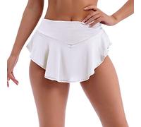 IBAKOM Women High Waist Ruffle Skorts Yoga Jogging Gym Workout Hipster Rave Bottoms Stage Pole Dance Mini Hot Pants Activewear Lingerie Skirts White S