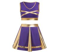 IBAKOM Women Metallic Cheerleader Outfits Sleeveless Crop Top Pleated Mini Skirt Two Pieces Cheerleading Uniform Adult 80s Cheer Halloween Costume Gymnastics Leotards Dance Skirt Purple M