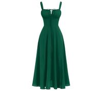 IBAKOM Women's Summer Spaghetti Strap Dress Spring Boho Front Slit Swing Midi Sundress Party Holiday Beach Dress Green L