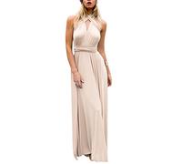 IBAKOM Women's Transformer Evening Long Dresses Convertible Multiway Wrap Halter V-Neck Backless Ball Gown Floor Length Wedding Bridesmaid Cocktail Party Dress Apricot S