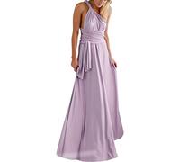 IBAKOM Women's Transformer Evening Long Dresses Convertible Multiway Wrap Halter V-Neck Backless Ball Gown Floor Length Wedding Bridesmaid Cocktail Party Dress Light Purple L