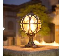 IBalod Outdoor Post Light Fixture Retro Amber Glass Ball Pillar Lights Waterproof Die-cast Aluminum Column Lamp Villa Courtyard Garden Park Doorpost Light Fence Light Landscape Lighting