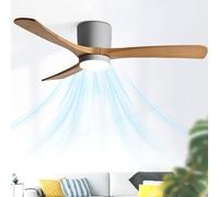 IBalody 36in Nordic Indoor Ceiling Fan Light 12W LED Dimmable Fan Lights Living Room Dining Room Ceiling Lighs Fan Lighting 6 Gear Wind Speed Ceiling Fan with Light Wooden Fan Blades (Grey)