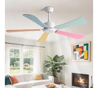 IBalody Low Energy Ceiling Fan With Colorful Blades, Indoor Quiet Ceiling Fan No Light Remote Control 6-Speed Quiet DC Motor Modern Ceiling Fans Without Lights For Bedroom Nursery Dining Room Indoor