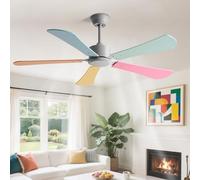 IBalody Low Energy Ceiling Fan With Colorful Blades, Indoor Quiet Ceiling Fan No Light Remote Control 6-Speed Quiet DC Motor Modern Ceiling Fans Without Lights For Bedroom Nursery Dining Room Indoor