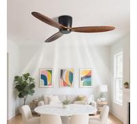 IBalody Low Profile Ceiling Fan Without Lights Flush Mount Ceiling Fans With Remote Control Walnut Wood Ceiling Fan No Light 6 Speeds, 3 Wood Blades For Bedroom Living Room Dining Room