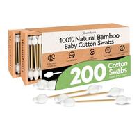 Ibambo 200 Pack 100% Bamboo Baby Cotton Swabs - FSC Certified Double Tipped Child Safety Cotton Swabs for Ear and Nose Cleaning | Perfect for Diaper Bags or Personal Care | Hypoallergenic Baby Swabs