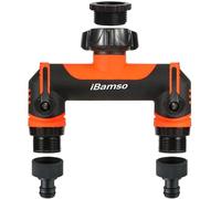 iBamso Garden Hose Splitter, 2 Way Tap Splitter 3/4" Twin-Tap Connector, Tap Connector with On/Off Valves and Extended Handle, Tap Adapter Garden Hose Connector for Garden Outdoor Home - Orange