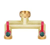 iBamso Heavy Duty Brass Garden Hose Splitter, 3/4 inch 2 Way Hose Tap Splitter High Flow Outlet with 2 Individual On/Off Valve and Extended Handle, Pipe Tap Splitter can Mounting Two Timer Meanwhile
