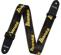 Ibanez GSD50 Guitar Strap - Yellow Logo Design - Adjustable 930-1700mm, 50mm Width, Durable Polyester with Leather Ends in Black and Yellow