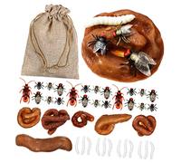 ibasenice 1 Set Realistic Fake Poop Prank Toys 62-Piece Sack Maggots Cockroaches Flies Soft Trick Props Floating Dog Poo Party Joke Supplies