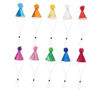 ibasenice 10pcs Pet Birthday Hats with Glitter Pom Poms Adjustable Headbands for Dogs Cats Puppies Kittens Rabbits Stuffed Animals Festive Party Accessories