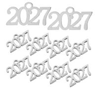 ibasenice 10pcs Silver 2027 Number Charms for Bracelets and Necklaces, Stackable Stainless Steel Pendants with Smooth Edges and Bright Metallic Luster, for Craft Projects and Photo Staging