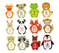 ibasenice 12 Sheets Animal Design Baby Monthly Stickers Self-adhesive Milestone Decals for Newborn Infants Photo Album Use Won't Leave Glue Stain Creative and Adorable