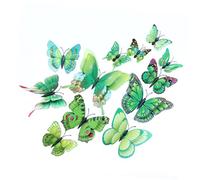 ibasenice 12pcs 3D Butterfly Wall Stickers Double Layer PVC Removable for DIY Living Room Bedroom Decoration Easy to Apply Green