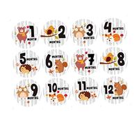 ibasenice 12pcs Monthly Stickers Creative Round Animal Pattern Stickers for Newborn Photography Self-Adhesive Month Markers for Showers and Growth Tracking