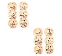 ibasenice 12pcs Wooden Monthly Cards Double-Sided Photography Props for Newborn Growth Memory Floral Design Signs for Shower Nursery Decor