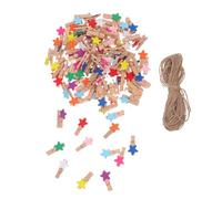 ibasenice 150pcs Star-shaped Mini Wooden Clothes Pins with Flax Rope, Portable Size and Versatile Use for Home Balcony and School Projects, Multipurpose Clips for Hanging Clothes and Photos