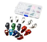 ibasenice 15pcs Guitar Thumb and Index Finger Picks Set Metal and Celluloid Finger Sleeves in Random Colours with 15 Grid Case Lightweight Guitar Accessory for Bass Banjo