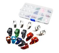 ibasenice 15pcs Guitar Thumb Index Finger Picks Set Celluloid and Metal Sleeves in Random Colours with 15 Grid Storage Box Lightweight Guitar Accessory for Bass Mandolin