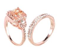 ibasenice 18K Rose Gold Wedding Ring Set for Couples, Size 6, Engagement Finger Jewelry, Romantic Bridal Two-Piece Band