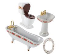 ibasenice 1Set Dollhouse Miniature Bathroom Set Complete Ceramic Furniture with Bathtub Toilet Basin Mirror for Pretend Play and Creative