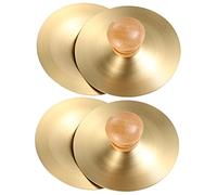 ibasenice 2 Pairs Copper Finger Cymbals Portable Musical Percussion Instruments for Dance Play Bright Sound Training Hearing and Rhythm Safe Wooden Handle Design