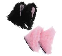 ibasenice 2 Pairs Lightweight Plush Cat Ears Helmet Accessories with Fastener Black and Pink Cute Decoration Ornaments for Motorcycle Bike and Scooter Helmets Easy DIY Attachment for Women