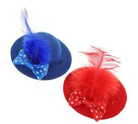 ibasenice 2 Pcs Adjustable Mini Chicken Hats for Small Pets with Elastic Chin Strap, Portable Cloth Hen Caps with Blue and Red Polka Dot Bow for Parrots and Tiny Animals