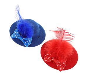 ibasenice 2 Pcs Adjustable Mini Chicken Hats for Small Pets with Elastic Chin Strap, Portable Cloth Hen Caps with Blue and Red Polka Dot Bow for Parrots and Tiny Animals