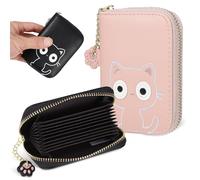 ibasenice 2 Pcs Small Cat Wallet with Zipper Coin Purses for Women and Adorable Cat Pattern Card Holder Purses in Pink and Black Compact Multi-Slot Organizer for Cards and Change Practical