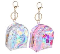 ibasenice 2 Pcs Small PU Leather Coin Purses with Zipper Keyring Buckle Unicorn and Heart Designs Mini Change Wallets for Women Card Holders and Cash Pockets for Handbags