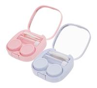ibasenice 2 Sets Portable Contact Storage Box with Mirror Plastic Dual Compartments Travel-Friendly Eye Contact Holder for Daily Use Outdoor Camping Business Trips Sky Blue Pink