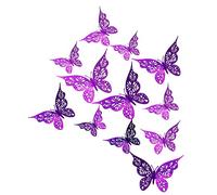 ibasenice 24pcs Purple Paper Fake Butterflies Wall Decorative Stickers Glitter Delicate Design for Parties and Crafts, Peel and Stick DIY Butterfly Wall Decor