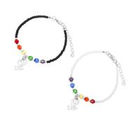 ibasenice 2Pcs Adjustable Crystal Rainbow Bead Bracelets for Women, Couples Strand Jewelry with White and Beads, Colorful Friendship Bracelets for Valentine’S Day