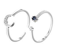 ibasenice 2Pcs Adjustable Open Rings for Women Small Simple Elegant Finger Accessories with Blue Stone and Sparkling Moon Design Comfortable Fit for Daily Wear Parties Weddings and
