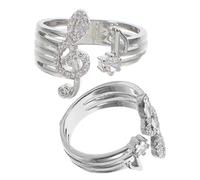 ibasenice 2Pcs Adjustable Silver Musical Note Open Rings with Diamonds Music Note Finger Jewelry for Women Statement Music Rings for Parties and