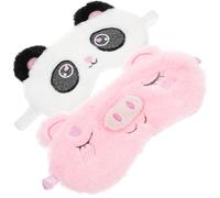 ibasenice 2pcs Cartoon Animal Plush Sleeping Eye Masks Set Lightproof Soft Eye Covers for Travel and Sleep Comfortable for Adults