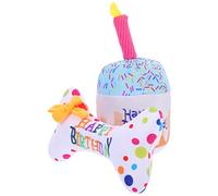 ibasenice 2Pcs Cat Chew Plush Squeaky Kitten Birthday Cake and Embroidered Bone Interactive Cat Stress Relief and Healthy Chewing Birthday Party Supplies