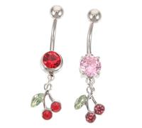 ibasenice 2pcs Cherry Belly Button Rings Dangle Piercing Jewelry Stainless Steel Navel Bars Polished Body Jewelry for Women Fashionable Summer Accessory