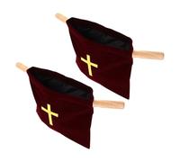 ibasenice 2pcs Church Offering Bag Religious Offering Basket with Wooden Handle Seamless Respectful Money Collection Elegant Embroidery Design for Holy Communion and Religious Events