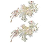 ibasenice 2pcs Embroidered Applique Chinese Bird Animal Applique Green Polyester Bead Patches Easy to Sew Chic Design for Large Bag Clothes Art Home Decoration