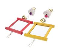 ibasenice 2Pcs Hanging Bird Mirror for Cage Parakeet and Parrot Colorful Red Yellow Chewing Cage Accessories for Physical Activity and Loneliness Relief