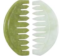 ibasenice 2pcs Jade Stone Scalp Massager Comb Set with Smooth Polished Jade Body Massage Plates Green Phoenix for Head Scalp Meridian Scraping Gua Sha Therapy