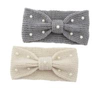 ibasenice 2pcs Knitted Pearl Bow Headband for Women Elastic Stretch Ear Warmer Headband Thick Soft Yarn Insulated Turban Hair Band Winter Outdoor Earmuffs Fits All Crochet Design