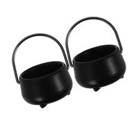 ibasenice 2pcs Mini Black Cauldron Dollhouse Accessories Halloween Witch Pot Micro Landscape Ornaments Small Kitchen Outdoor Fire Pit Decoration