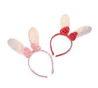 ibasenice 2Pcs Pink Red Sequin Bunny Ears Headband with Bow for Women Easter Carnival Birthday Celebration Cosplay Accessories Adult Valentine’s Hair Hoop