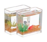 ibasenice 2pcs Scale Miniature Fish Tank for Betta Fish Lovers Realistic Glass Aquarium Decoration Compact Desktop Dollhouse Ornament in Orange and Black