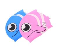 ibasenice 2pcs Swim Cap Silicone Fish Design Stretchable Ear Protection Swimming Hat for Boys and Blue Pink for Pool Lessons and Water Activities